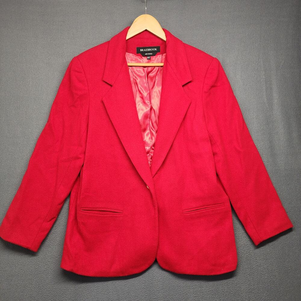 Vintage Braebrook Womens Blazer Jacket Size 11/12 Red 100% Wool Office Holiday